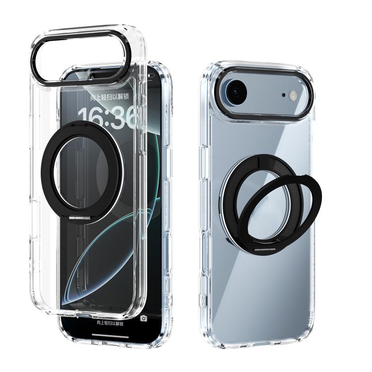For iPhone Air ABEEL MagSafe Q-LUCK Pivot Bracket Transparent Phone Case(Black)