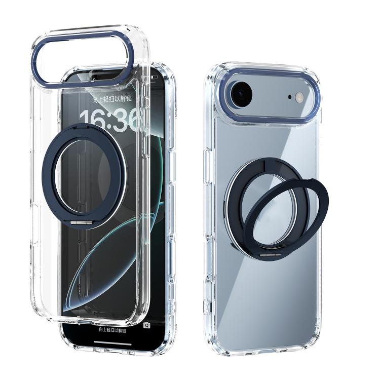 For iPhone Air ABEEL MagSafe Q-LUCK Pivot Bracket Transparent Phone Case(Dark Blue)