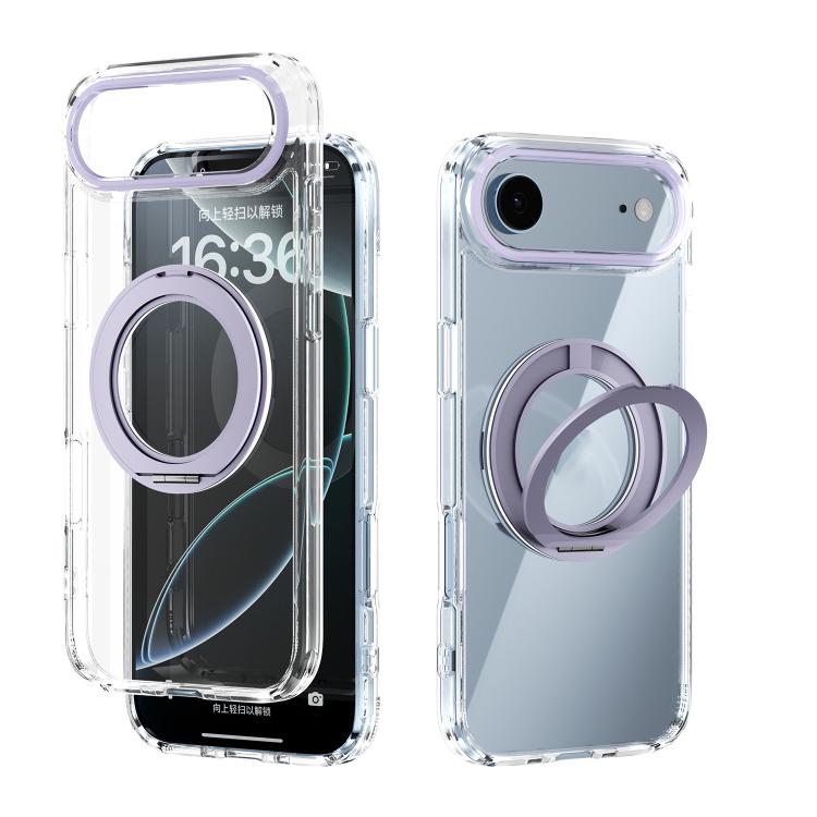 For iPhone Air ABEEL MagSafe Q-LUCK Pivot Bracket Transparent Phone Case(Light Purple)