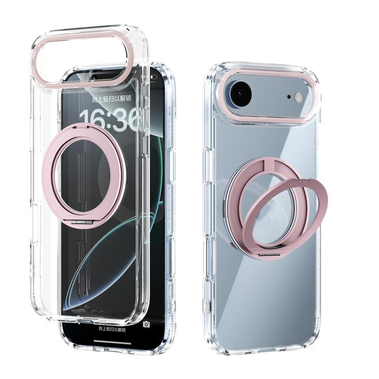 For iPhone Air ABEEL MagSafe Q-LUCK Pivot Bracket Transparent Phone Case(Pink)