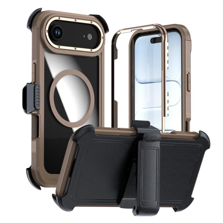 For iPhone Air Acrylic Full Coverage Magnetic Phone Case with Back Clip(Desert Gold)