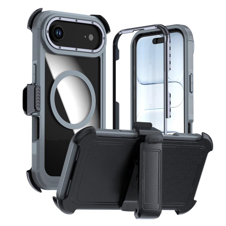 For iPhone Air Acrylic Full Coverage Magnetic Phone Case with Back Clip(Grey)