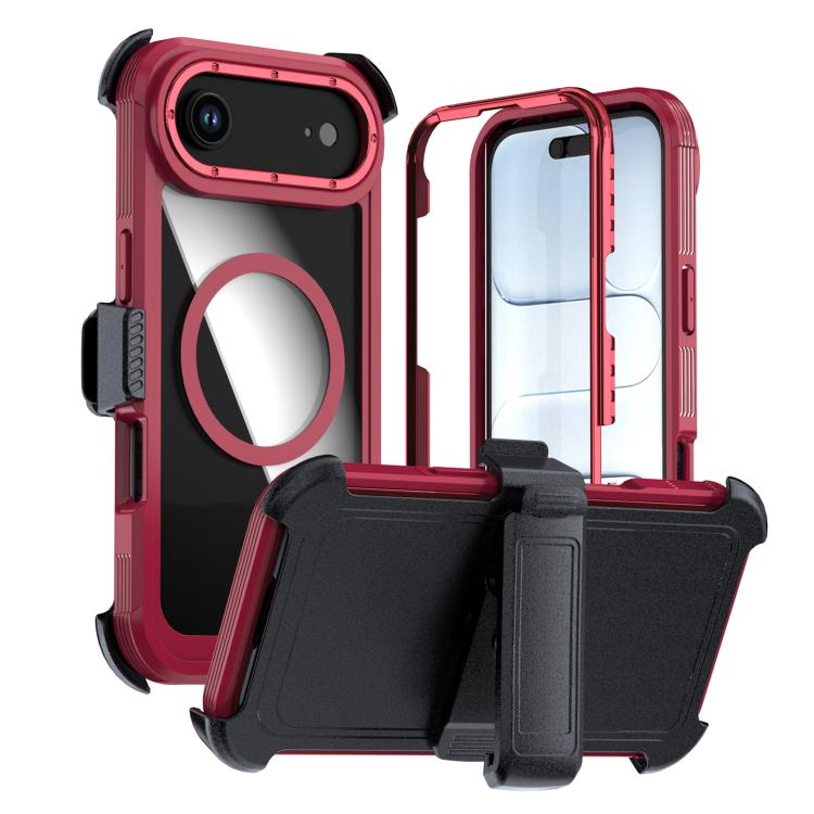 For iPhone Air Acrylic Full Coverage Magnetic Phone Case with Back Clip(Red)