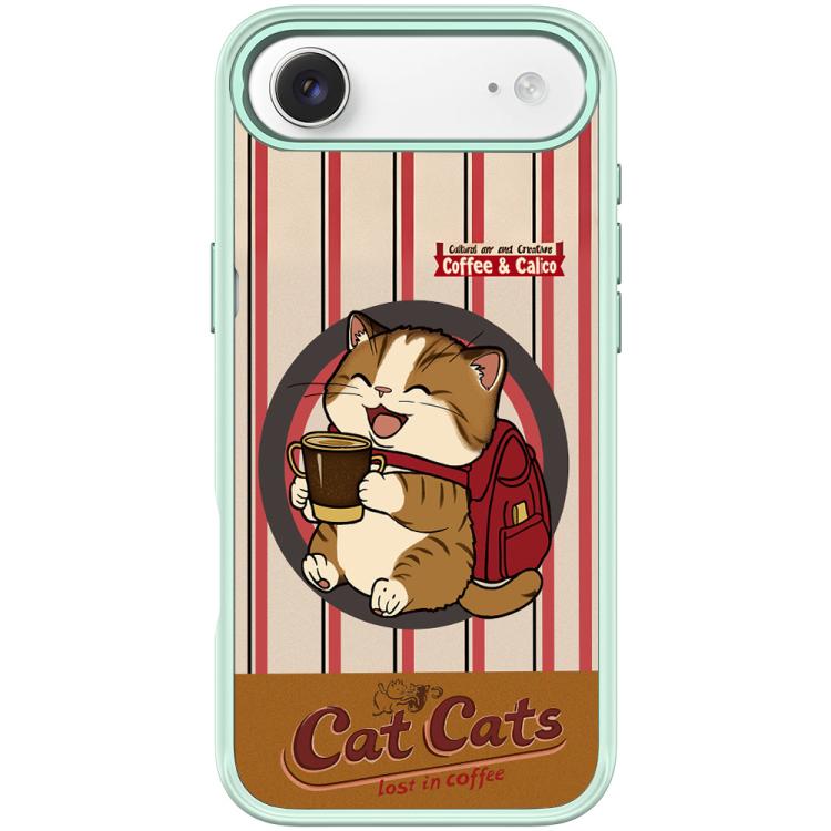 For iPhone Air Adorable Coffee Cat Pattern Magnetic Phone Case(Light Green)
