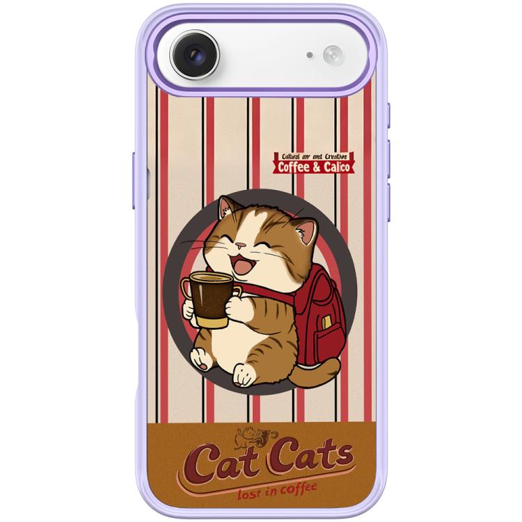 For iPhone Air Adorable Coffee Cat Pattern Magnetic Phone Case(Light Purple)