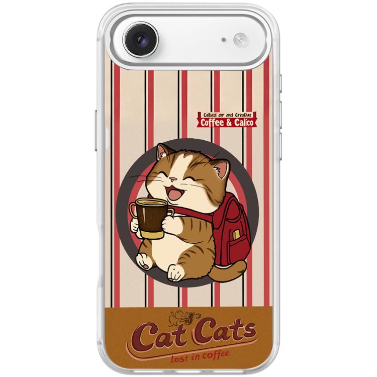 For iPhone Air Adorable Coffee Cat Pattern Magnetic Phone Case(Transparent White)
