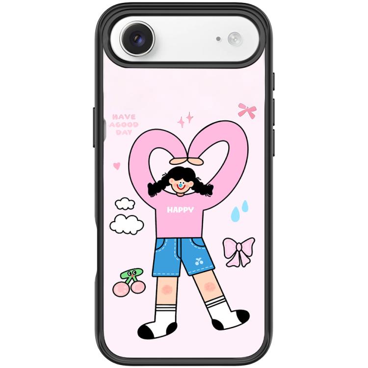 For iPhone Air Adorable Double Ponytail Heart Girl Pattern Magnetic Phone Case(Black)