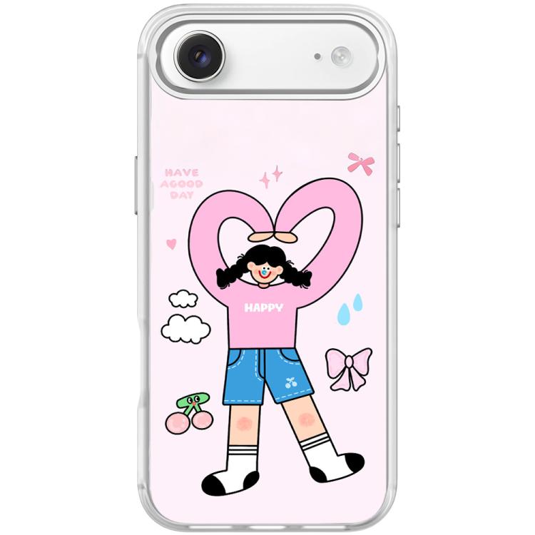 For iPhone Air Adorable Double Ponytail Heart Girl Pattern Magnetic Phone Case(Transparent White)