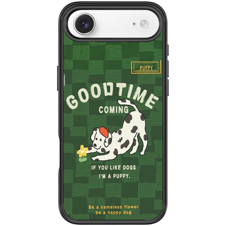 For iPhone Air Adorable Flower Catching Dog Pattern Magnetic Phone Case(Black)