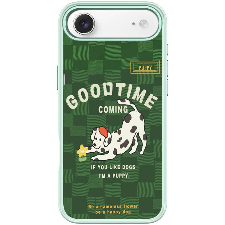 For iPhone Air Adorable Flower Catching Dog Pattern Magnetic Phone Case(Light Green)