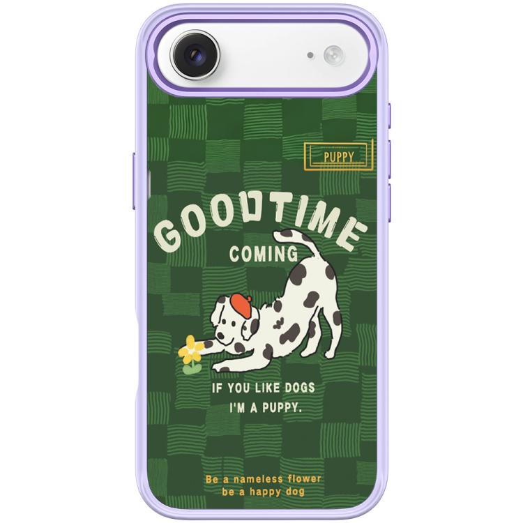 For iPhone Air Adorable Flower Catching Dog Pattern Magnetic Phone Case(Light Purple)