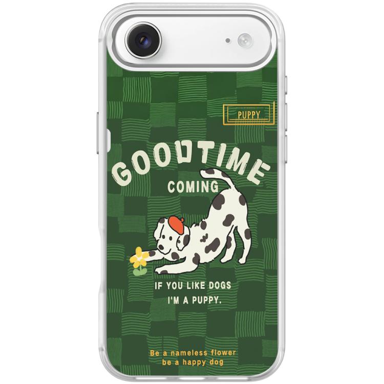For iPhone Air Adorable Flower Catching Dog Pattern Magnetic Phone Case(Transparent White)