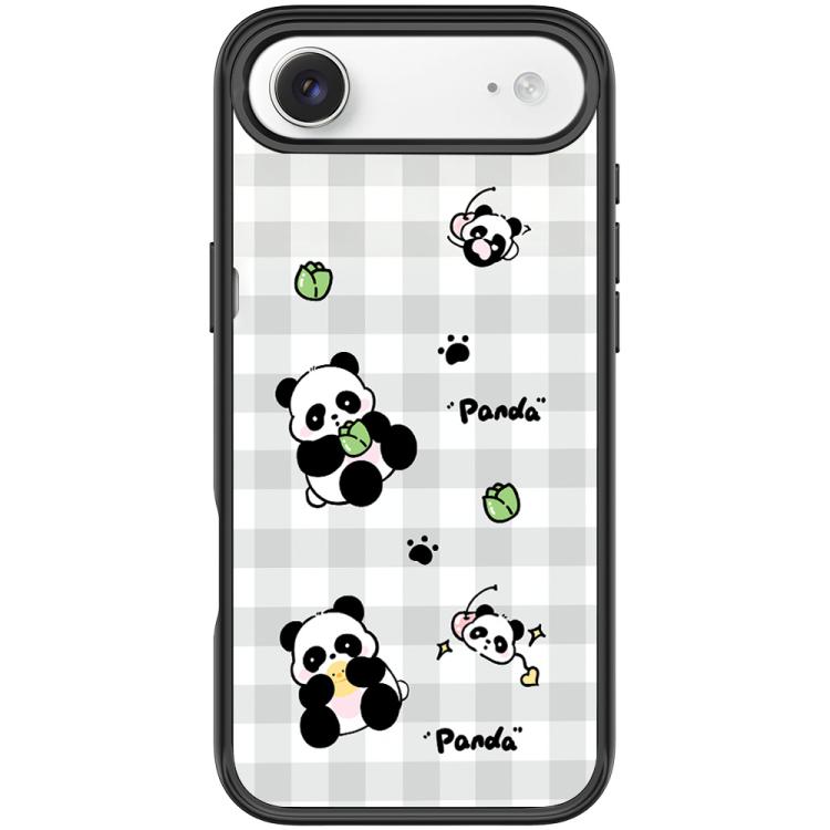 For iPhone Air Adorable Grid Panda Pattern Magnetic Phone Case(Black)