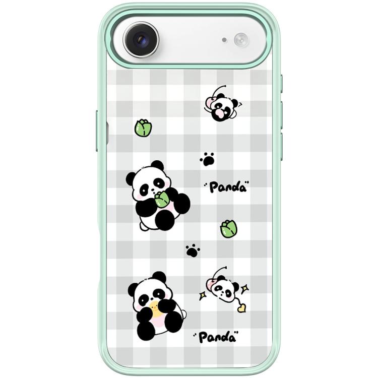For iPhone Air Adorable Grid Panda Pattern Magnetic Phone Case(Light Green)