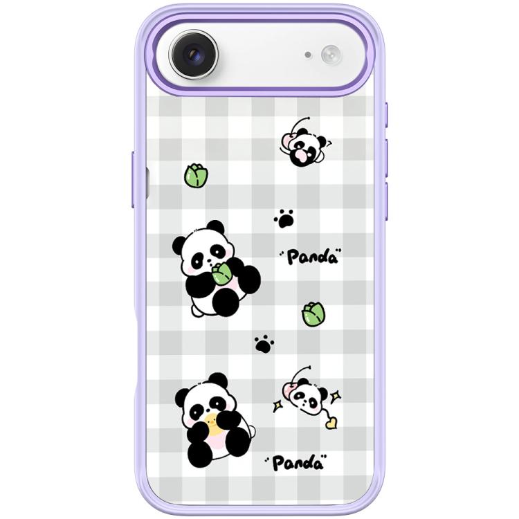For iPhone Air Adorable Grid Panda Pattern Magnetic Phone Case(Light Purple)