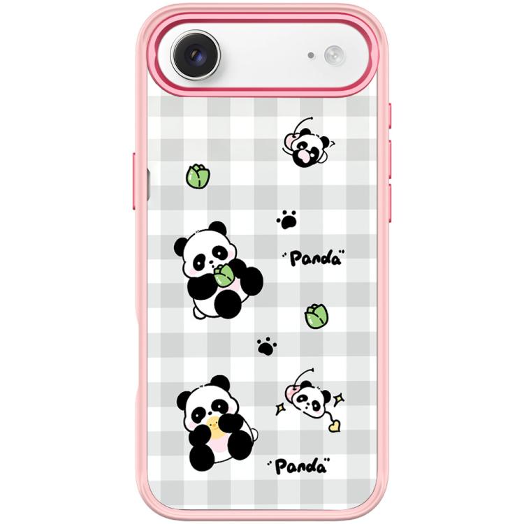 For iPhone Air Adorable Grid Panda Pattern Magnetic Phone Case(Pink)
