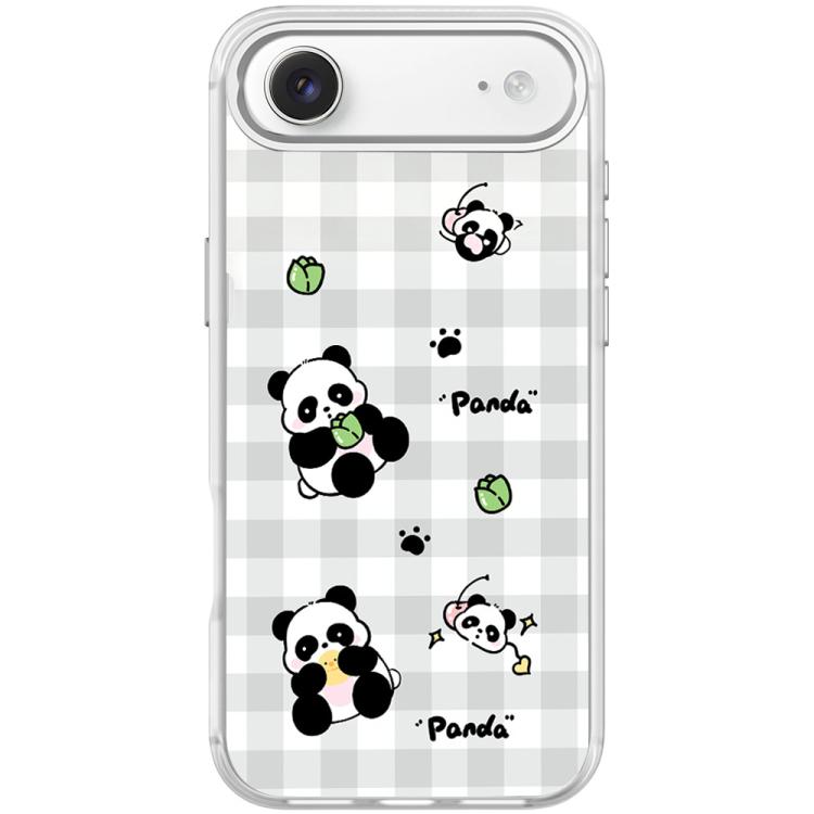 For iPhone Air Adorable Grid Panda Pattern Magnetic Phone Case(Transparent White)