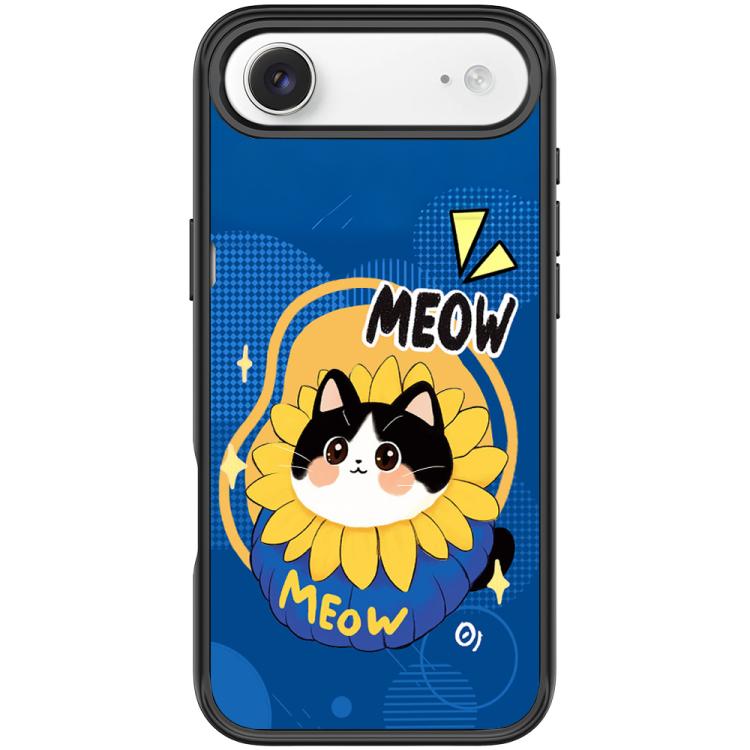 For iPhone Air Adorable Little Blue Cat Pattern Magnetic Phone Case(Black)