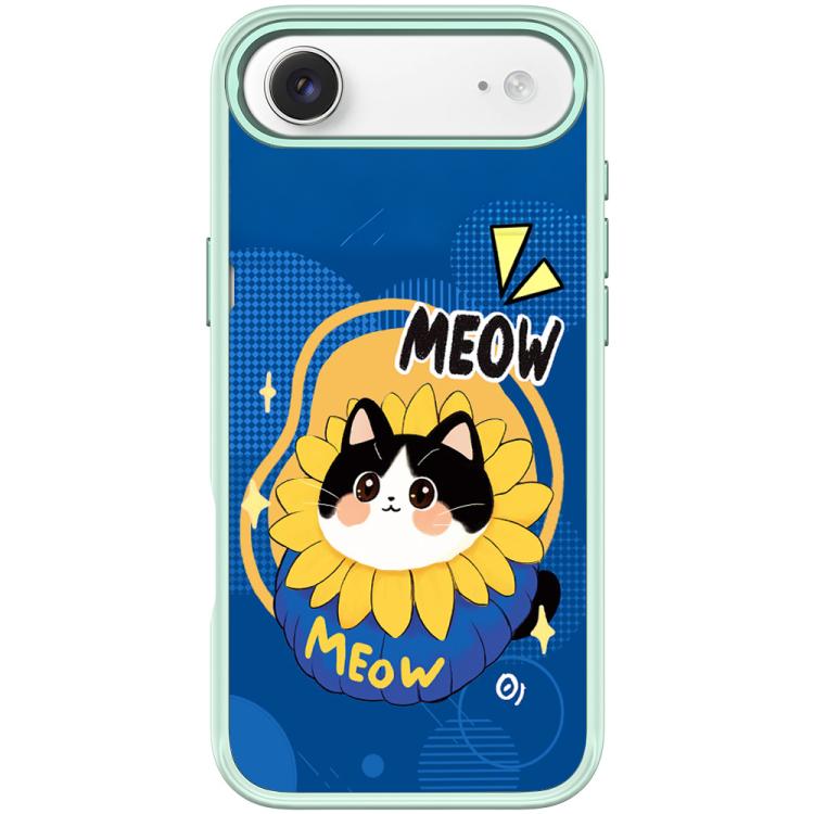 For iPhone Air Adorable Little Blue Cat Pattern Magnetic Phone Case(Light Green)