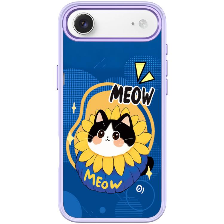 For iPhone Air Adorable Little Blue Cat Pattern Magnetic Phone Case(Light Purple)