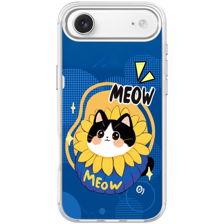 For iPhone Air Adorable Little Blue Cat Pattern Magnetic Phone Case(Transparent White)