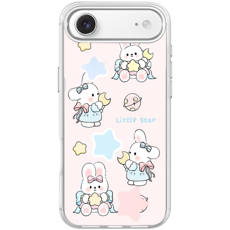 For iPhone Air Adorable Rabbit and Little Star Pattern Magnetic Phone Case(Transparent White)