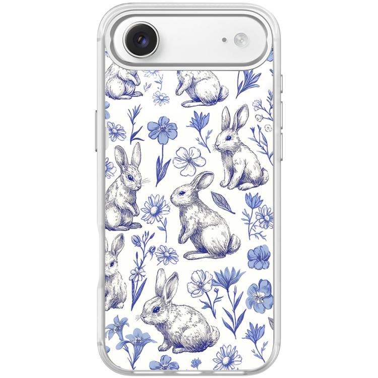 For iPhone Air Adorable Sketch Rabbit Pattern Magnetic Phone Case(Transparent White)