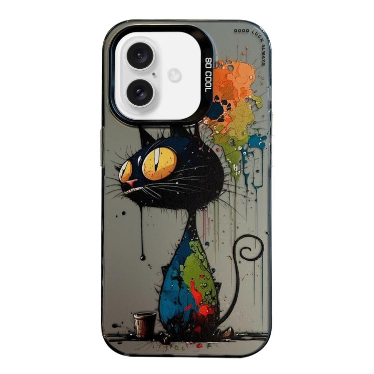 For iPhone Air Animal Pattern Oil Painting Series PC + TPU Phone Case(Black Cat)