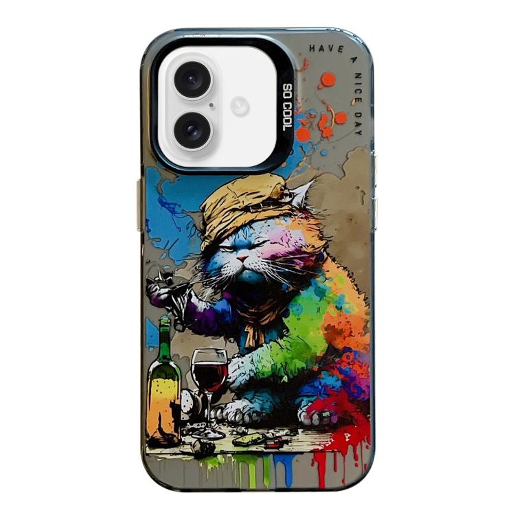 For iPhone Air Animal Pattern Oil Painting Series PC + TPU Phone Case(Drinking Cat)