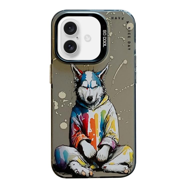 For iPhone Air Animal Pattern Oil Painting Series PC + TPU Phone Case(Hoodie Dog)