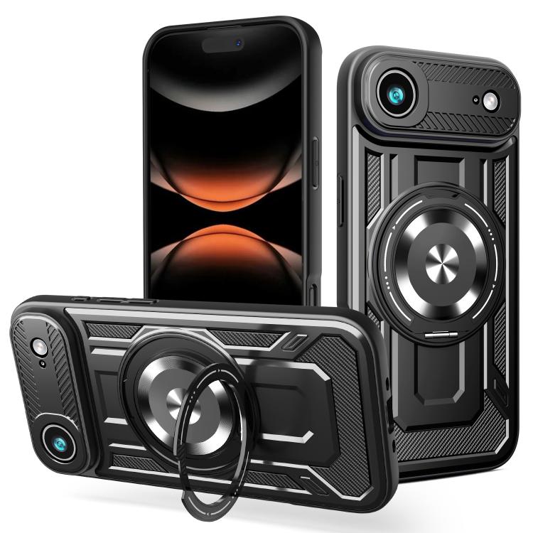 For iPhone Air Armor Rotating Holder MagSafe Phone Case(Black)