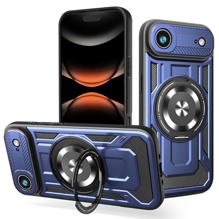 For iPhone Air Armor Rotating Holder MagSafe Phone Case(Blue)