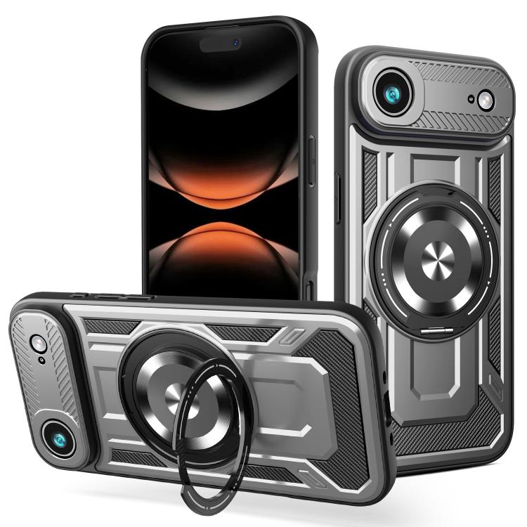 For iPhone Air Armor Rotating Holder MagSafe Phone Case(Grey)