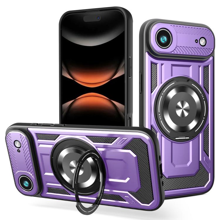 For iPhone Air Armor Rotating Holder MagSafe Phone Case(Purple)
