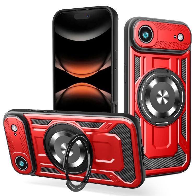 For iPhone Air Armor Rotating Holder MagSafe Phone Case(Red)