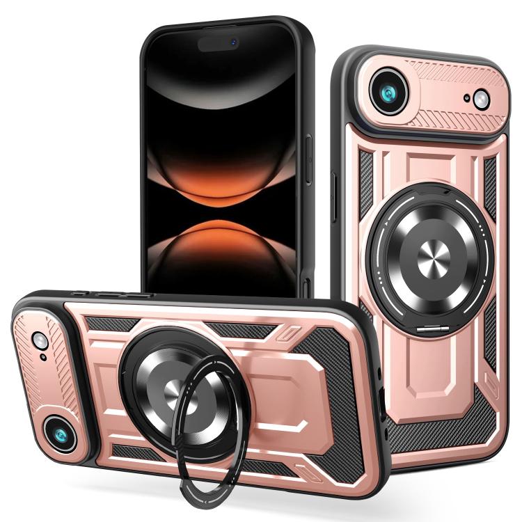 For iPhone Air Armor Rotating Holder MagSafe Phone Case(Rose Gold)