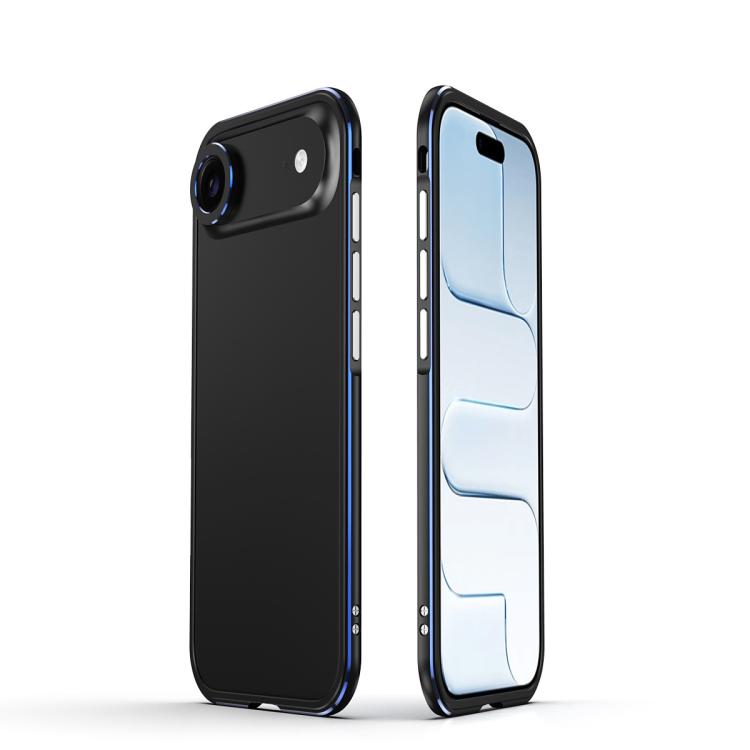 For iPhone Air Aurora Series Lens Protector + Metal Frame Phone Case(Black Blue)