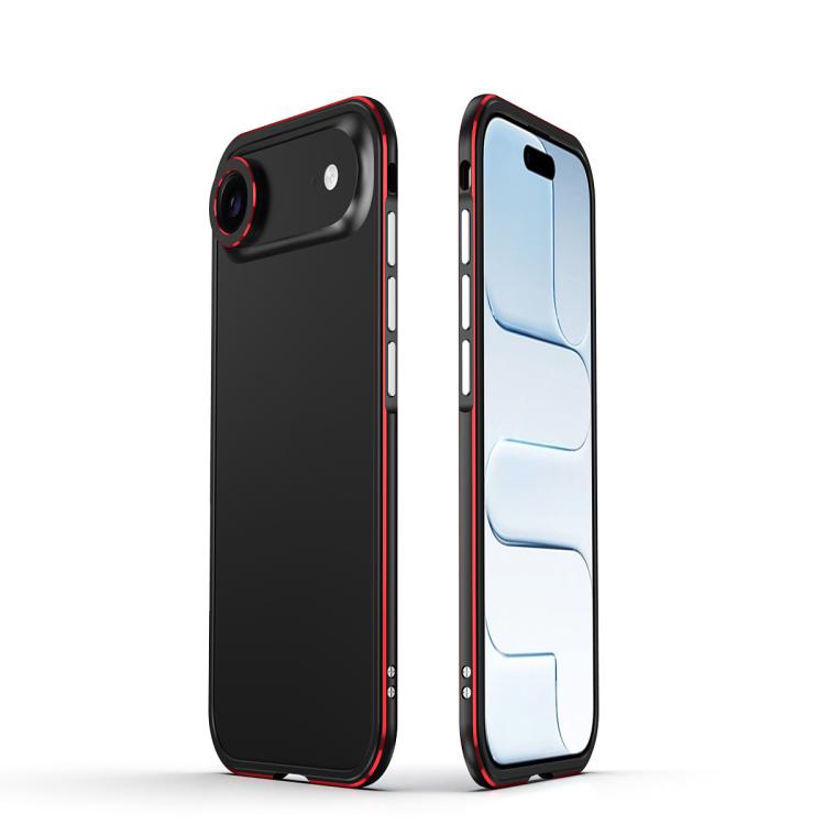 For iPhone Air Aurora Series Lens Protector + Metal Frame Phone Case(Black Red)