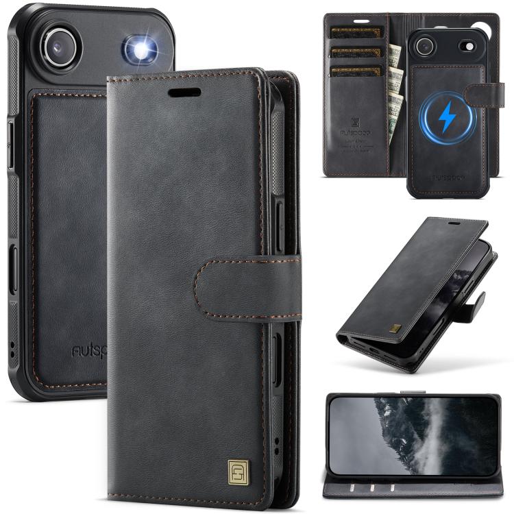 For iPhone Air AutSpace A05 2 in 1 Retro Calf Texture MagSafe Magnetic Phone Case(Black)