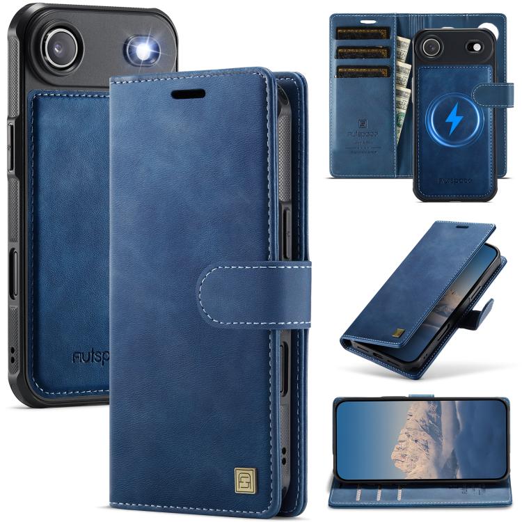 For iPhone Air AutSpace A05 2 in 1 Retro Calf Texture MagSafe Magnetic Phone Case(Blue)