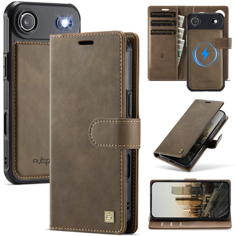 For iPhone Air AutSpace A05 2 in 1 Retro Calf Texture MagSafe Magnetic Phone Case(Brown)