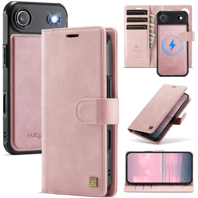 For iPhone Air AutSpace A05 2 in 1 Retro Calf Texture MagSafe Magnetic Phone Case(Pink)