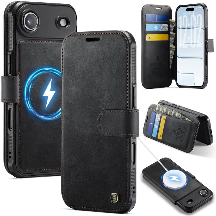 For iPhone Air AutSpace A15 Retro Magnetic Clasp Vegan Leather Phone Case(Black)