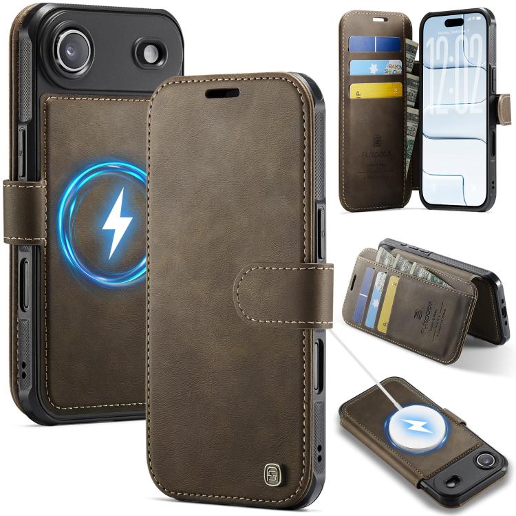 For iPhone Air AutSpace A15 Retro Magnetic Clasp Vegan Leather Phone Case(Brown)
