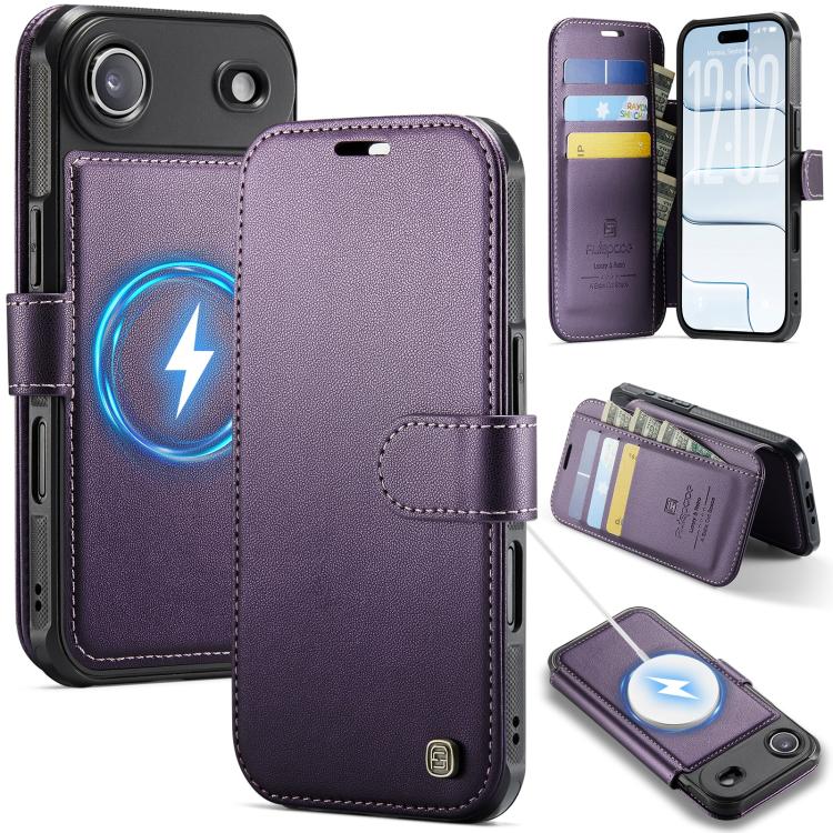 For iPhone Air AutSpace A15 Retro Magnetic Clasp Vegan Leather Phone Case(Purple)