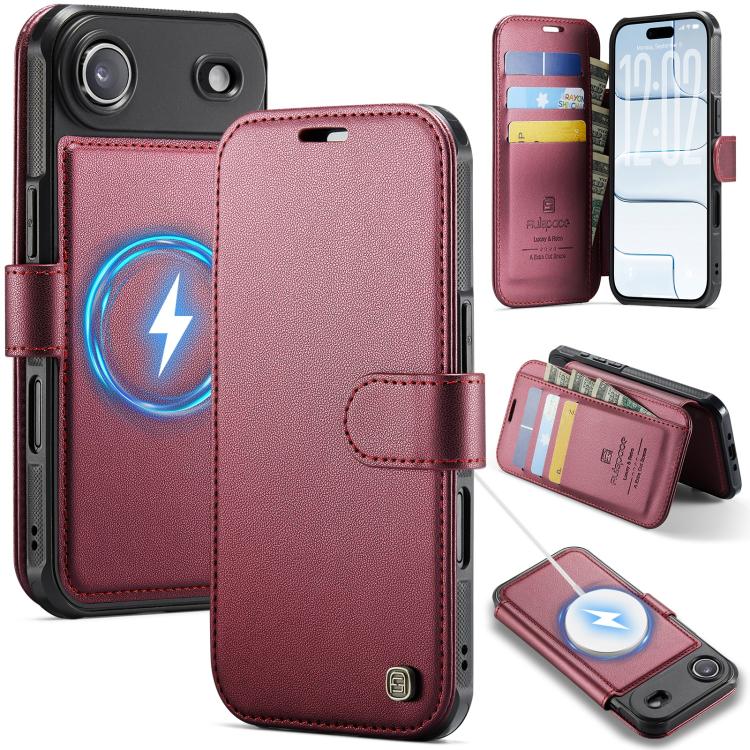 For iPhone Air AutSpace A15 Retro Magnetic Clasp Vegan Leather Phone Case(Red)