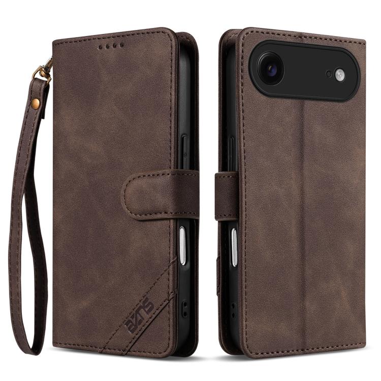For iPhone Air AZNS A2 Series Tri-Card Wallet RFID Vegan Leather Phone Case with Strap(Brown)