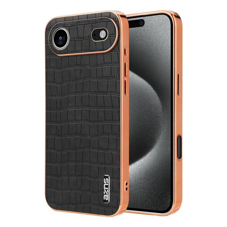 For iPhone Air AZNS Electroplated Frame Crocodile Texture Full Coverage Phone Case(Black)