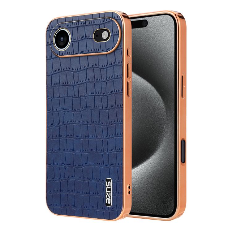 For iPhone Air AZNS Electroplated Frame Crocodile Texture Full Coverage Phone Case(Blue)