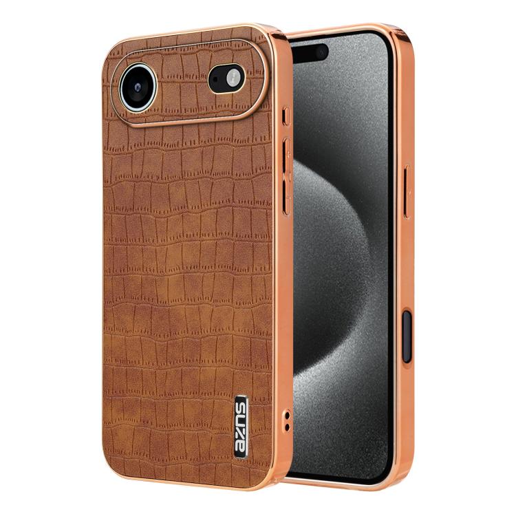 For iPhone Air AZNS Electroplated Frame Crocodile Texture Full Coverage Phone Case(Brown)